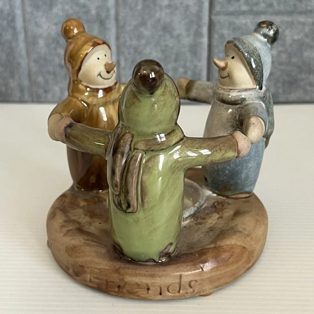 Circle of Snowman Winter Ceramic Votive Candle Holder Faith Family Friends